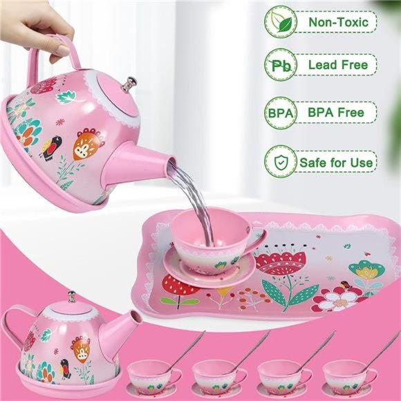 Tea Party Set for Little Girls, Princess Tea Time Toy Including Dessert,Cookies - Picture 4 of 6